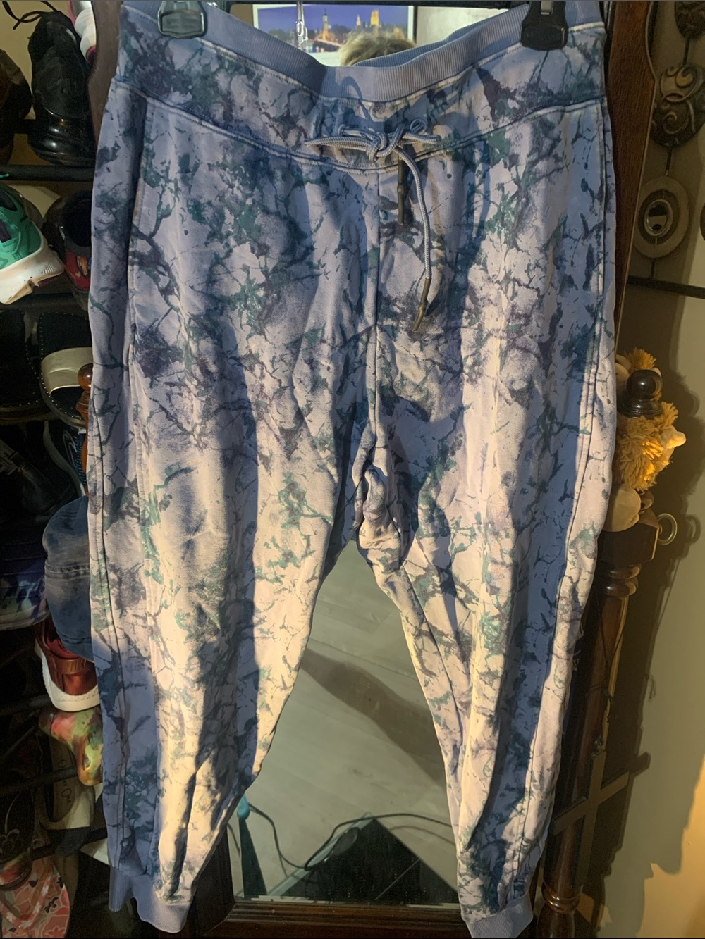 Joylab Women's Marble-Print Joggers in Light Blue and Teal